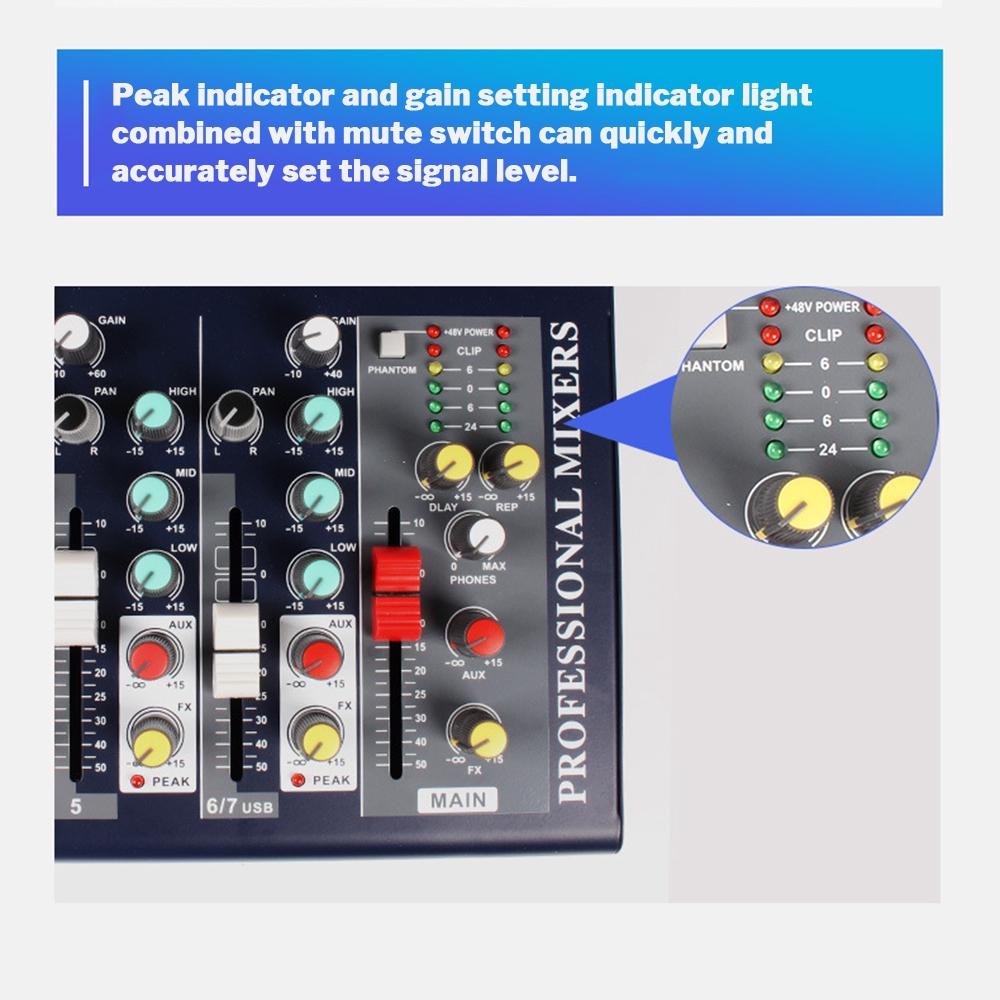 7 Channel Bluetooth Audio Mixer USB Digital Microphone Sound Mixer Console Professional Karaoke Audio Mixer Amplifier 32x23.5x3.8cm