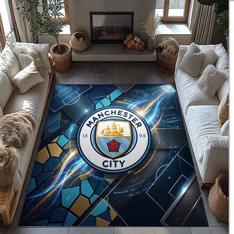 Фланелевый ковер с принтом Manchester City, нескользящий, мягкий, из полиэстера, для пола, декоративный коврик для спальни, гостиной, дивана