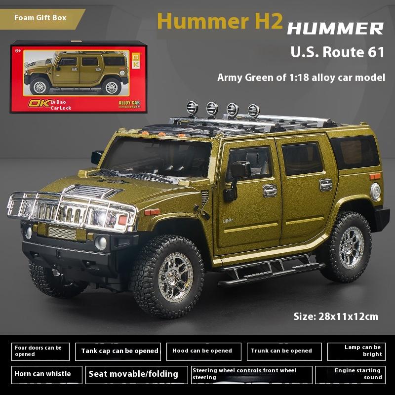 1/18 Scale Hummer H2 Alloy Off Road Car Diecast Metal Model Sound and Light Children Toy Collection of Hobby Decorative Fine Ornaments
