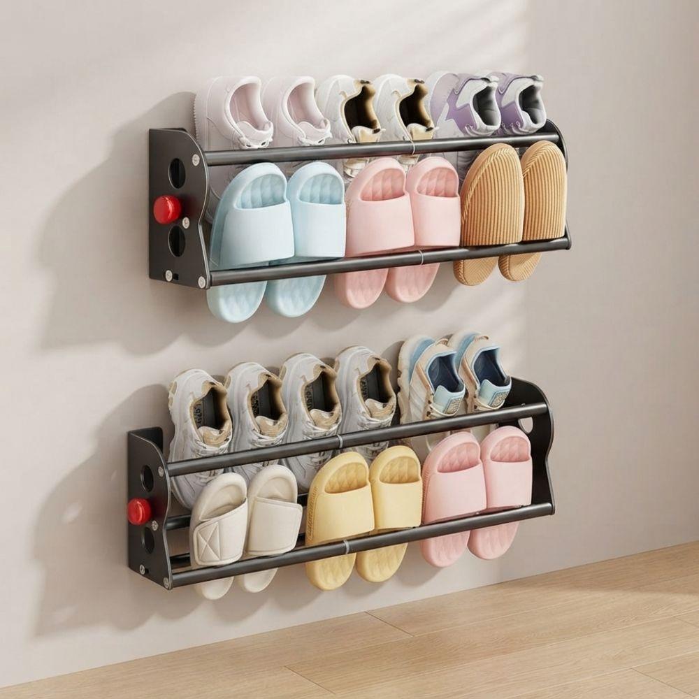 No Drill Double Layer Shoe Rack Carbon Steel Bathroom Slipper Holder Behind Entry Door