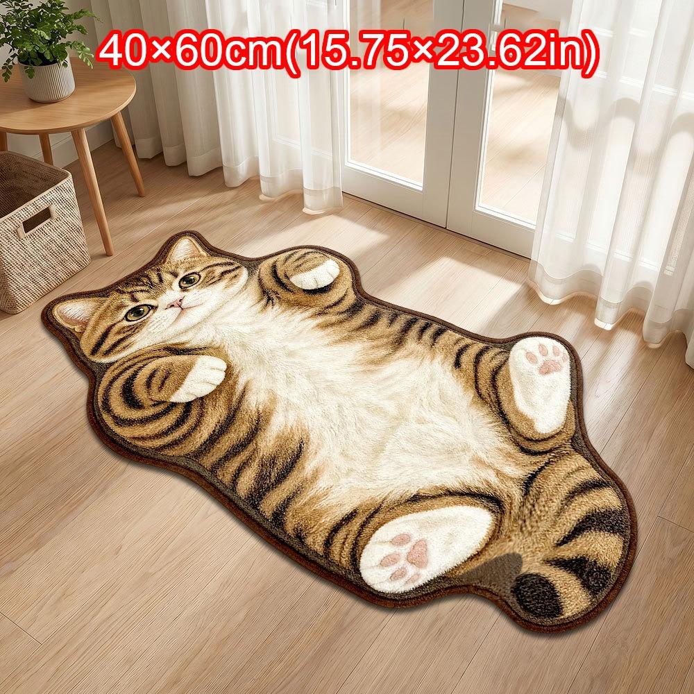 Absorbent Cat Area Rug Soft Surface Kitten Floor Mat Cute Cat Shaped Rug Bedroom Decor