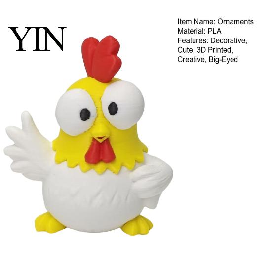 Big-eyed Rooster Decoration 3D Printed Cartoon Figurine, Mini Desktop Big-Eyed Ornament Ornament, Funny Cute Emoticon Animal Sculpture, Creative