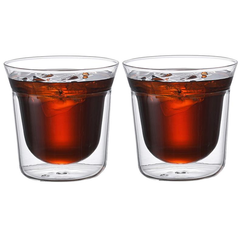 2pcs Double-layer Glass Cup Set Espresso Coffee Cup Anti-scalding Brandy Wine Shot Glass Teacup Clear Mug 120/180/280ml