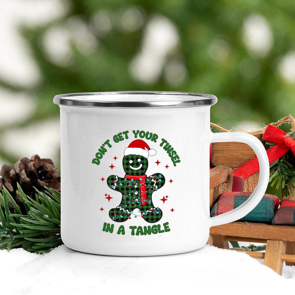 Кружки для кофе Merry & Bright Олень с печеньем Печать Эмалированная кружка Смешная кружка Рождественские кружки Кружка для чая Посуда Персонализированная Пиво Путешествия