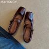 Модная женская обувь Мэри Джейн из кожи, на массивном каблуке средней высоты, с квадратным носком, сандалии, женский тренд 2024, осенние, в стиле ретро, новые туфли-лодочки, Mujer Zapatos