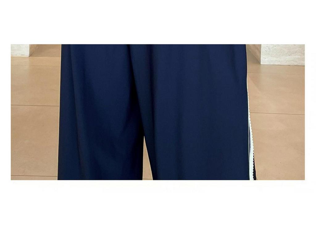 Women's Quick-Dry Ice Silk Wide-Leg Pants with Side Stripe - High Waist, Slimming, Draping Casual Sports Pants