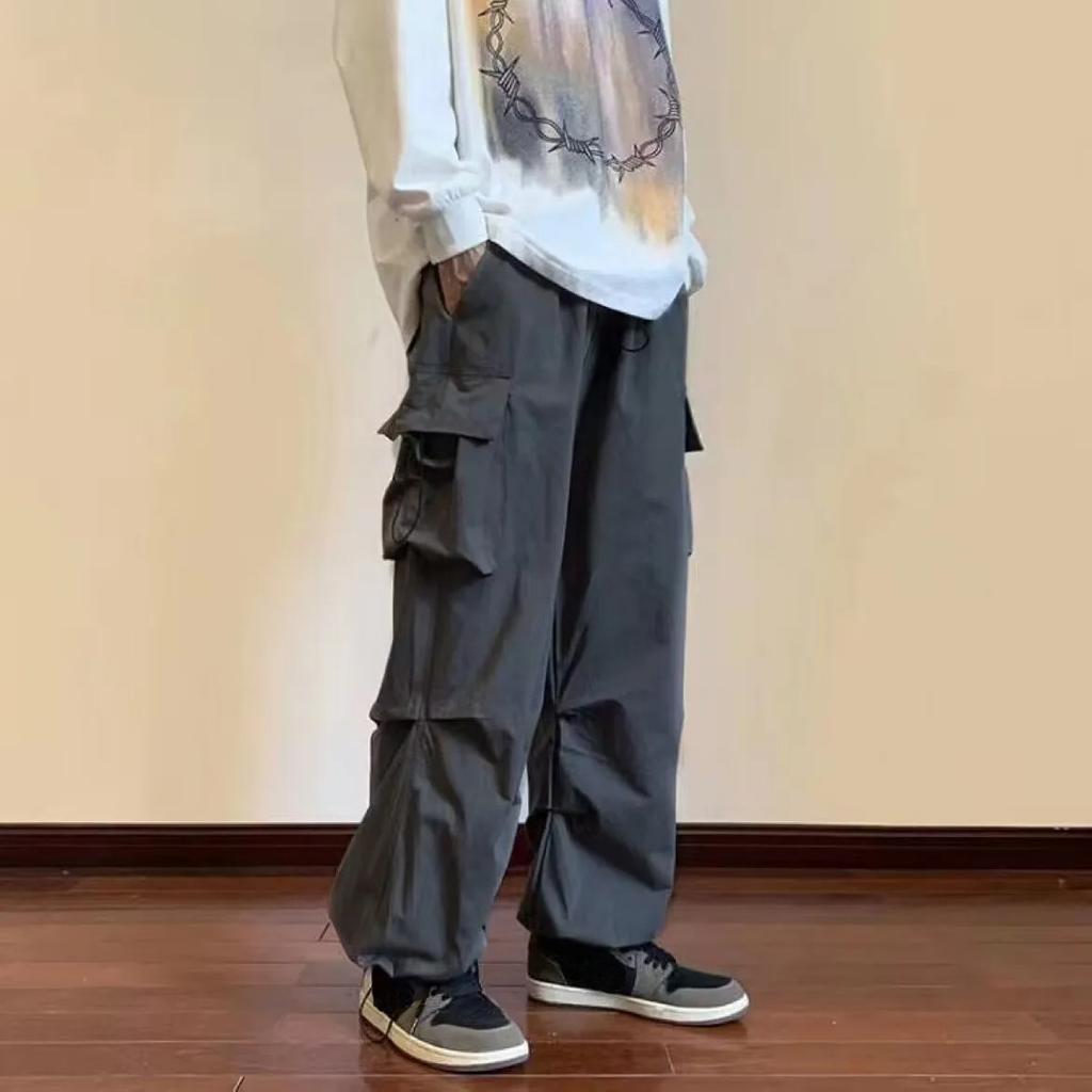 Streetwear Spring Summer Cargo Pants Men Harajuku Casual Men's Pants Elastic Waist Wide Leg Joggers