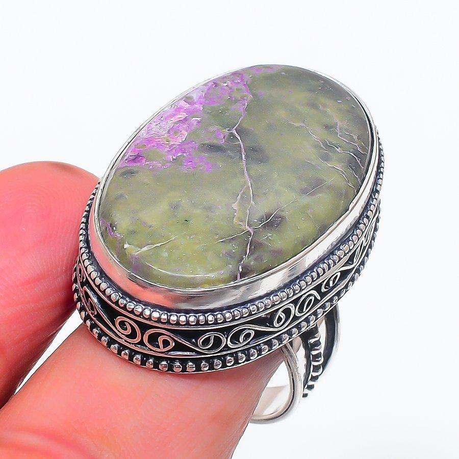 Натуральный драгоценный камень пурпурит 925 пробы серебряное ювелирное кольцо размер 10 f7A91
