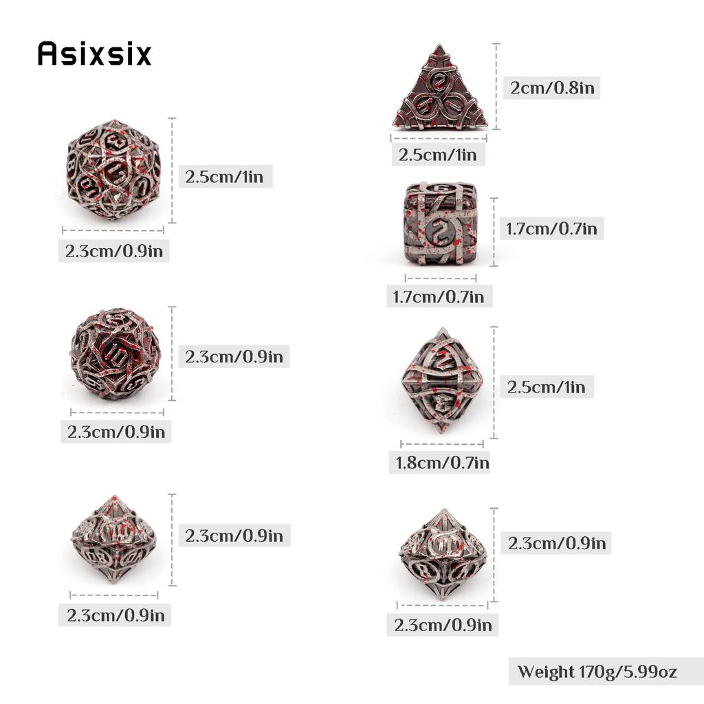 7 Pcs Silver Red Stripe Metal Dice Solid Metal Polyhedral Dice Set Suitable for Role-Playing RPG  Board Game Card Game