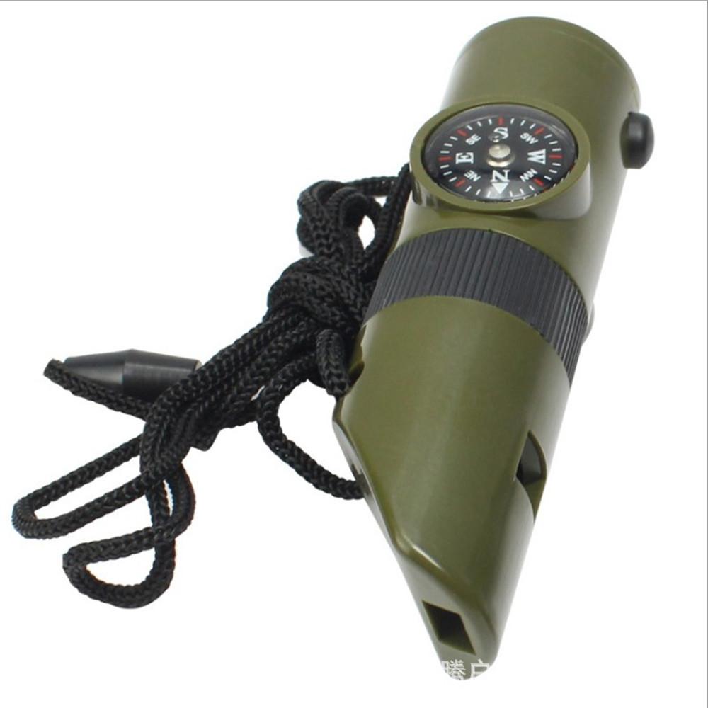 Multifunctional Whistle Led Flashlight Compass Magnifier Thermometer Portable 7-In-1