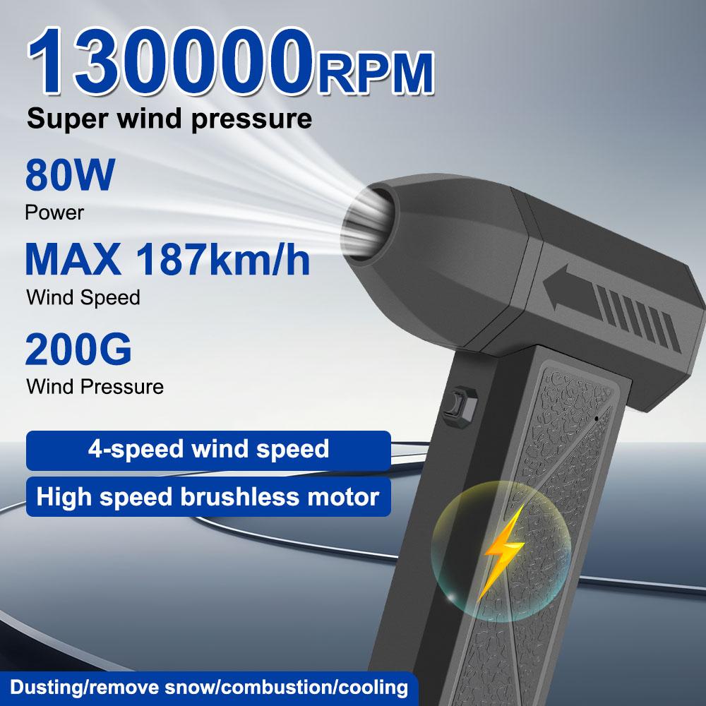 Снегодув 130000 об/мин Универсальный инструмент для чистки Воздуходувка Мощный фен Сильное выдувание Автоаксессуары 80 Вт Турбо-реактивный вентилятор Электрический пылесос