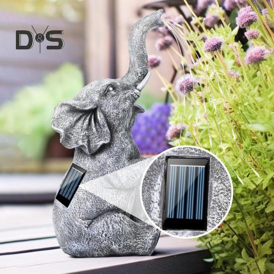 Садовая статуэтка слона на солнечных батареях, устойчивая к погодным условиям, дорожка для патио, светодиодная смоляная статуя слона, декоративная лампа, рождественский подарок