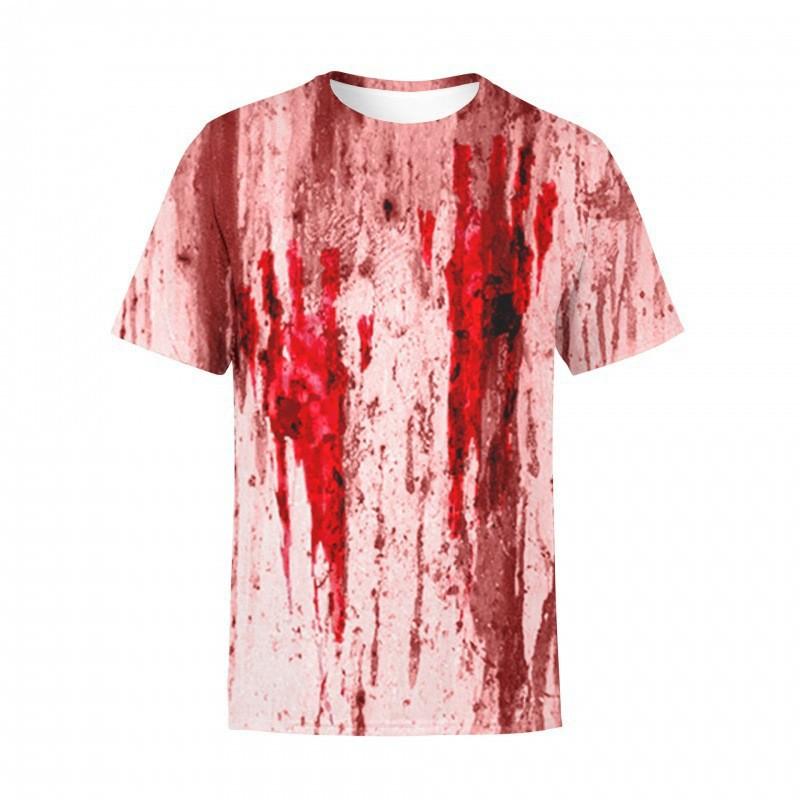 New Halloween European and American Unisex Crew Neck Neck Short Sleeve Horror Blood-Red Hand 3D Digital Print T-Shirt Hot Seller for Foreign Trade