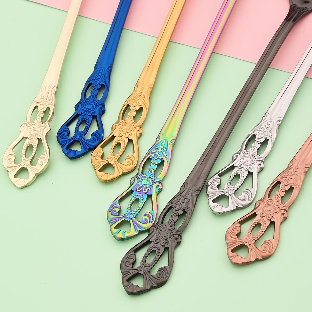 4Pcs Juice Coffee Stirring Cutlery Set Vintage Colorful Teaspoon Dinnerware Ice Cream Long Handle Scoop Tableware Kitchen Tools