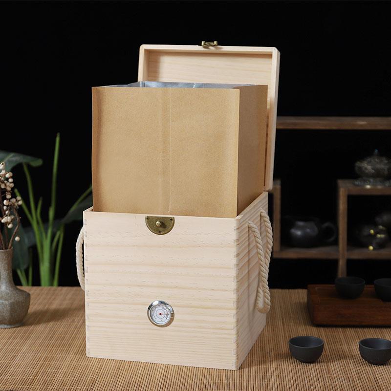 Portable Solid Wood Kung Fu Tea Storage Box with Thermometer