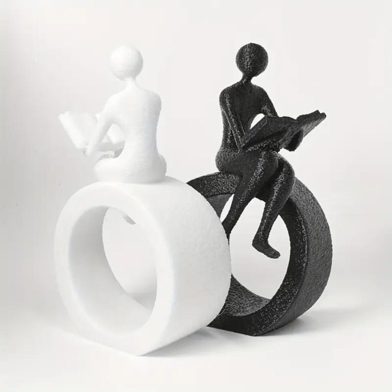 Plastic Reading Figurines Statue Modern Abstract Art Sculpture Collectibles Bookshelf Decorations for Home Office Bedroom