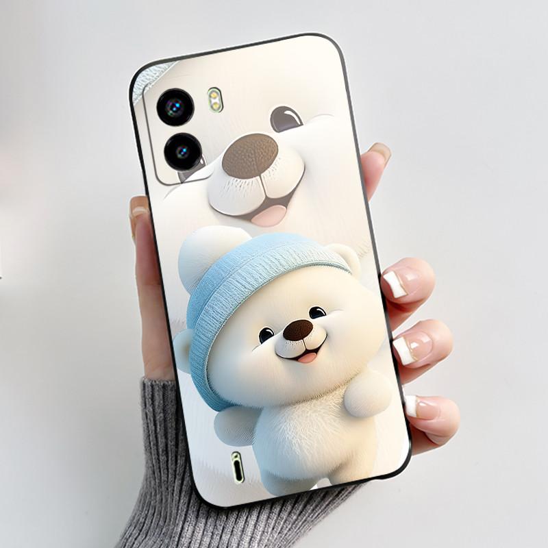 Jelly Black Phone Case For Tecno Pop 6 BE7 Bumper Soft Silicone Case Ins Style Dreamy Flower Floral Pattern Shockproof Cover