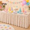 Event Stall Decoration Table Cover Floral Fruit Skirt, 6Ft x 29.5in Elastic Pleated Picnic Skirt for Outdoor Teacher Desk Classroom, Home Office