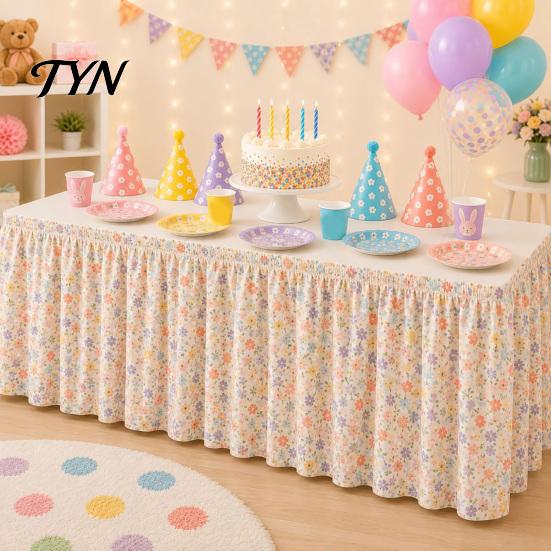 Event Stall Decoration Table Cover Floral Fruit Skirt, 6Ft x 29.5in Elastic Pleated Picnic Skirt for Outdoor Teacher Desk Classroom, Home Office