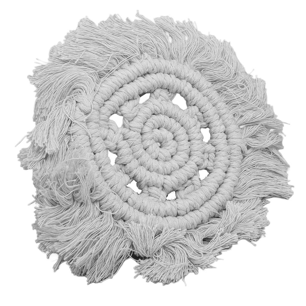 4pcs Cotton Thread Woven Drink Coasters with Tassel Round Pure Color Elegant   Lipstick Pot Pads Mats