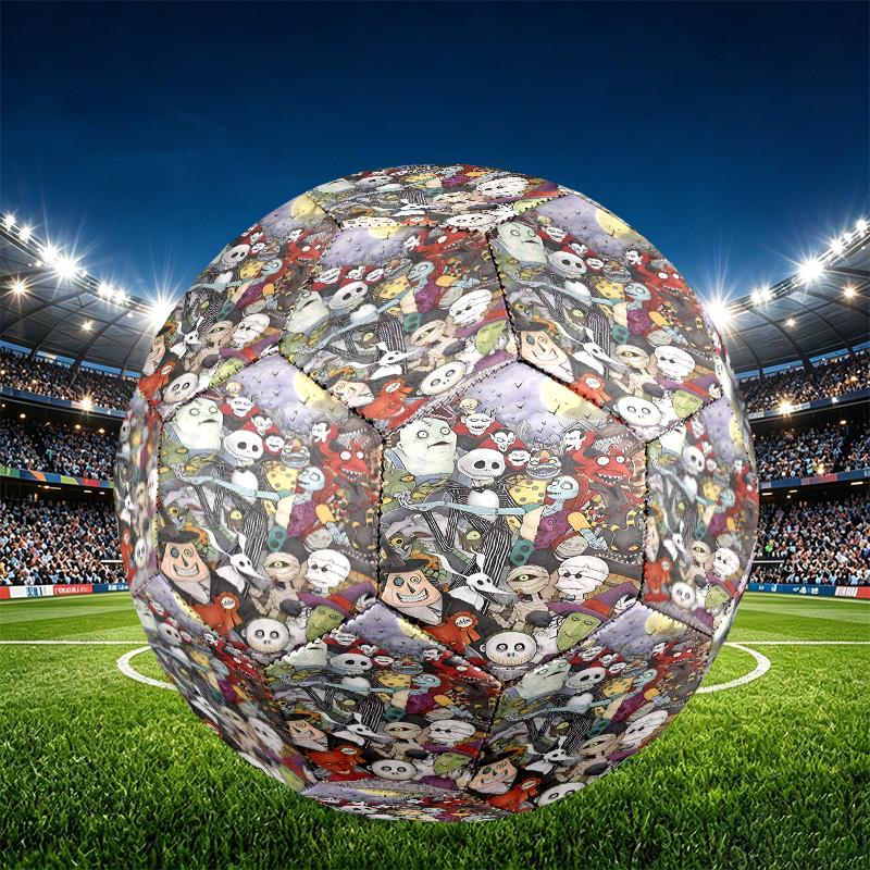 The Nightmare Before Christmas Print Size 5 Soccer Ball, PU Wear Resistant Football for Match Training and Daily Practice, Birthday Gift for Soccer Fa