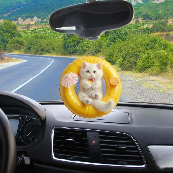 Кот, лежащий в плавательном круге, имеет яркое изображение, а стильный современный дизайн добавляет ощущение изысканности. Существуют различные способы подвешивания,