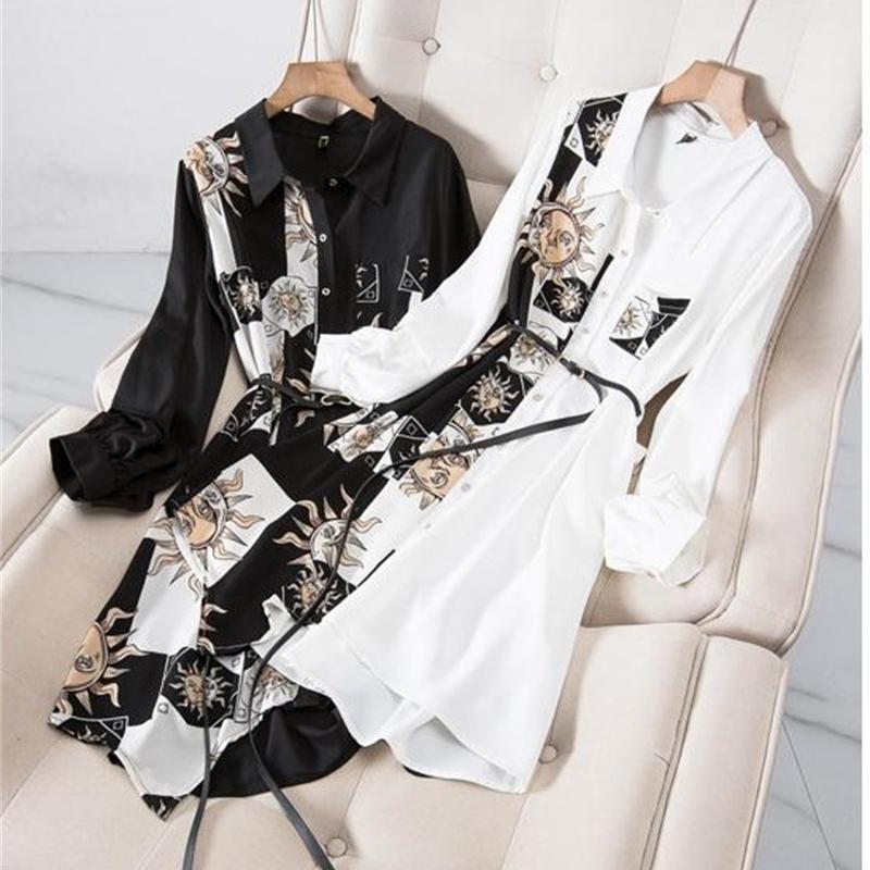 Женское платье-рубашка, свободное платье трапециевидной формы с длинными рукавами, женские платья средней длины на пуговицах со шнуровкой и принтом, свободное платье 4XLDress