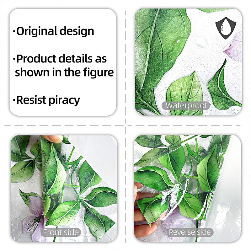 1 Sheet Glass Window Film Double-sided Viewing Stained Removable Glass Sticker Colorful Flower & Vine Window Stickers PVC