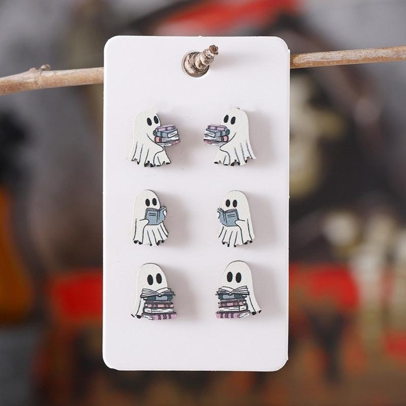 6 Pairs Hypoallergenical Halloween Earrings Set Scary Book Specters Ear Rings for Women and Teens Costume Accessories