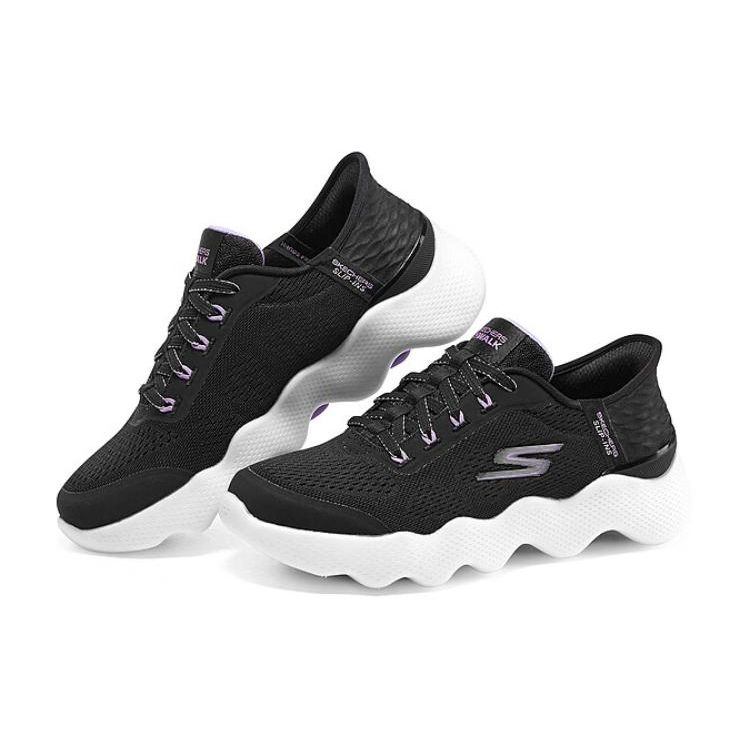 Skechers Go Walk Массаж Посадка Натяжные Сетчатая Ткань Спортивный Комфорт Низкие Повседневные Кроссовки Женские Черный Белый 124916-BKLV