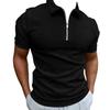 Новая рубашка-поло на молнии с квадратным узором в стиле колор-блок, мужская рубашка, модная, повседневная, с короткими рукавами