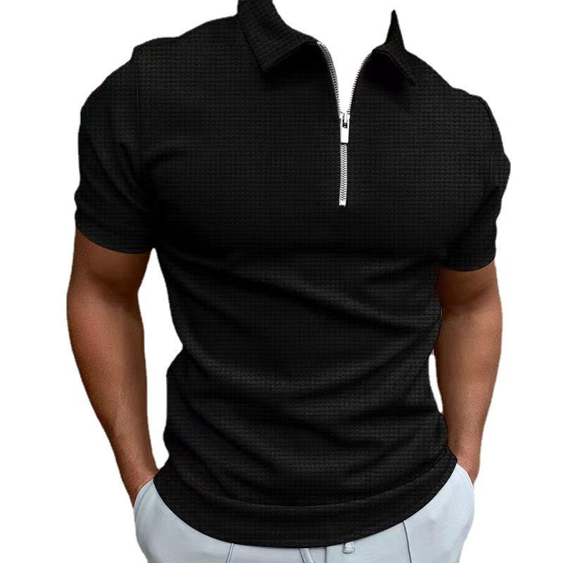 Новая рубашка-поло на молнии с квадратным узором в стиле колор-блок, мужская рубашка, модная, повседневная, с короткими рукавами