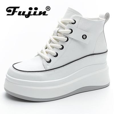 Fujin 7,5 см, новая женская обувь из микрофибры, обувь до середины икры на платформе, массивные кроссовки на танкетке, весенне-осенние ботильоны, женские мотоциклетные ботильоны