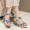 2025 Casual Comfortable Sandals Women Dressy Summer Women'S Wedge Fish Mouth Hollow Sandals Flower Bow Print Sandals for Women