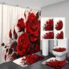 4Pcs Luxury Red Rose Shower Curtain Sets Waterproof for Bathroom Non-Slip Bathroom Rugs Lid Toilet Cover Bath Mat Bathroom Set