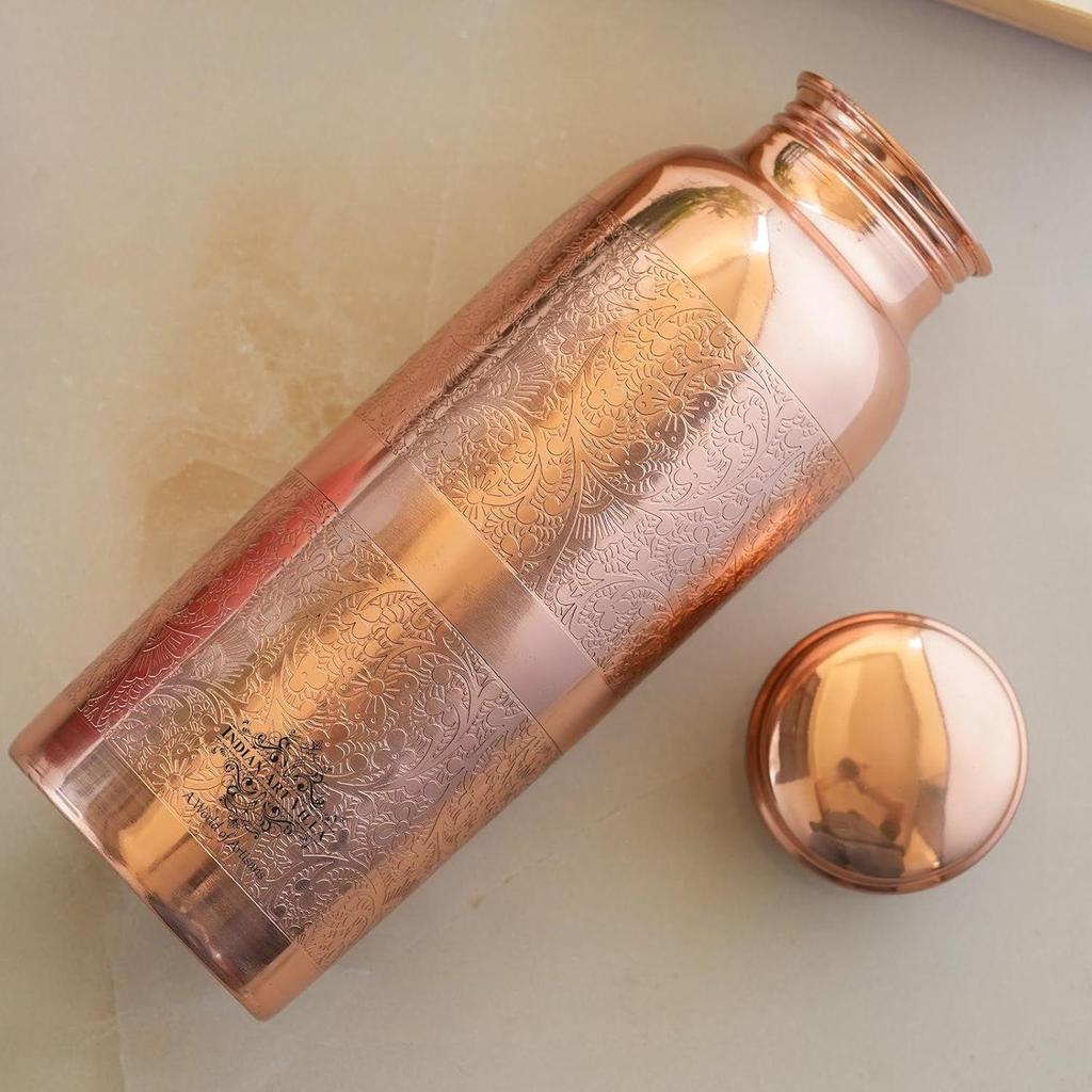 Бутылка для воды из чистой меди с рельефным дизайном цветочных лоз, Посуда для питья, Для хранения, Объем-1000 мл, Упаковка из 1 шт.