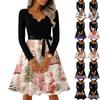 Women's Casual Fashion V-neck Long Sleeved Retro Christmas Print Retro Dress