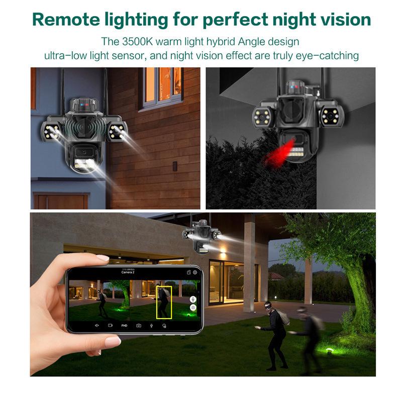 Icsee 9MP Wireless Three-Lens Camera with Triple Screen for Outdoor Monitoring