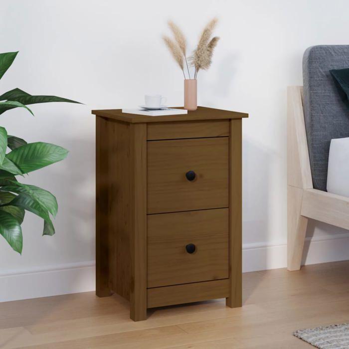 Table de chevet - Maison Exclusive - Bois de pin massif - 2 tiroirs - Marron miel 40x35x61,5 cm