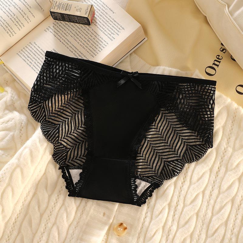 Women's Low Waist Lace Panties - Pure Cotton Antibacterial Crotch, Thin, Sexy, Transparent, Breathable Briefs.