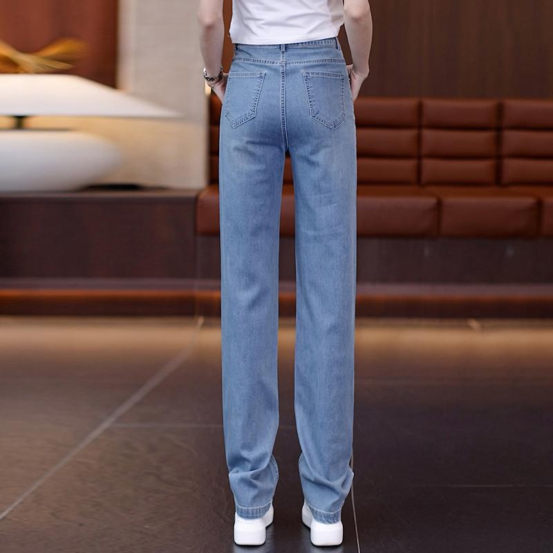New Chinese style women's national style embroidered wide-leg jeans women's summer hollow narrow version thin straight pants