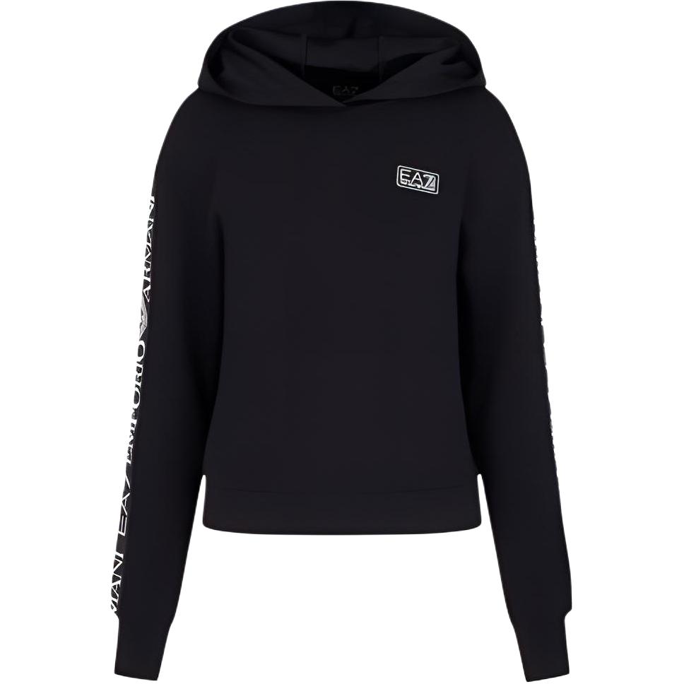 Emporio Armani EA7 Свитшот с капюшоном и принтом из букв Свободный с длинным рукавом Женский свитшот Черный 3DTM32-TJKWZ-1200
