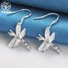 925 Sterling Silver Dragonfly AAA Round Zircon Drop Earrings Jewelry