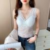 Summer Fashion Lace Sexy Sleeveless Short Blouse For Women V Neck Slim Fit Solid Shirt See Through Black Crop Top 25452