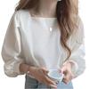 [H.U.A] Ladies Shirt Blouse Tops Long Sleeve Large Size Pearl Stand-up Collar Tack Intellectual Gather Dress Thin Cut and Sew Business Spring Autumn