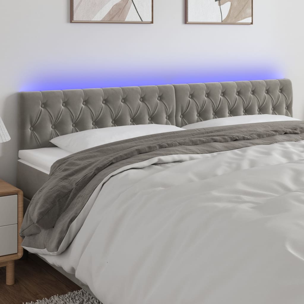 Vidaxl Zagłówek Do Łóżka Z Led, Jasnoszary, 200X7X78/88 Cm, Aksamit