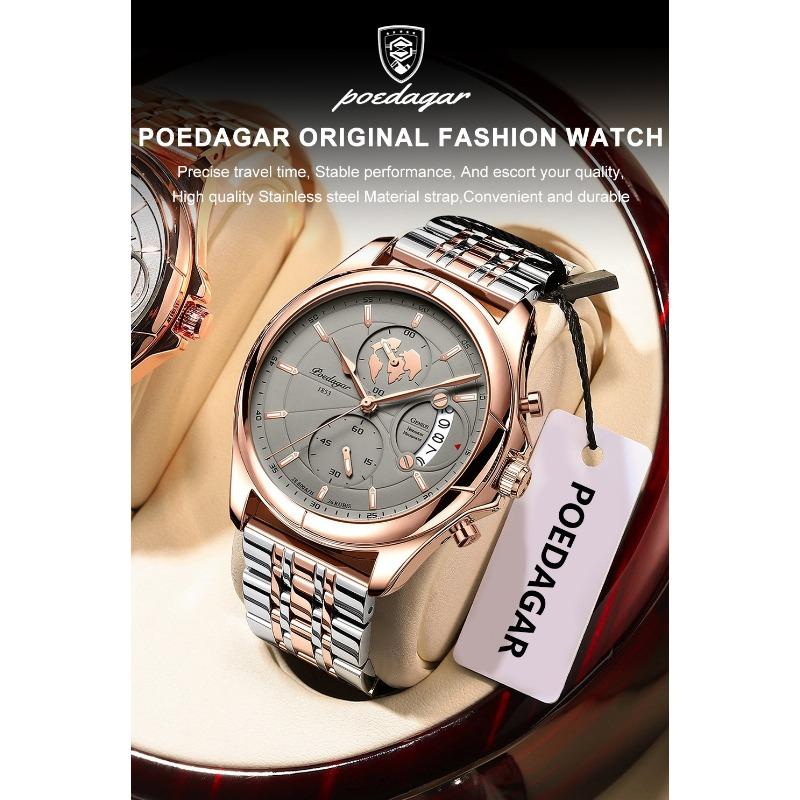 POEDAGAR Top Original Men Watch Chronograph Waterproof Date Quartz Luxury Watches Stainless Stain Business Male Wristwatch