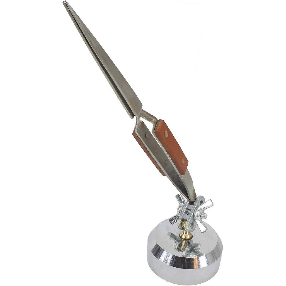 Third Hand Tweezers, Cross Locking Jewelry Welding/Soldering Tweezers with Base 360°Rotation, Jewelry Making Repair Kit (Straight)