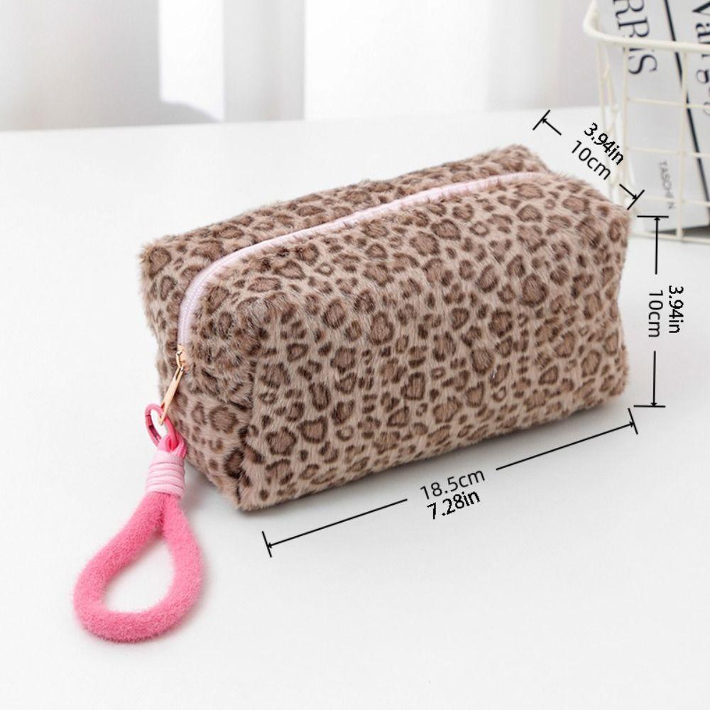 Large Capacity Plush Cosmetic Bag Leopard Print Pattern Travel Cosmetic Case Cosmetics Storage