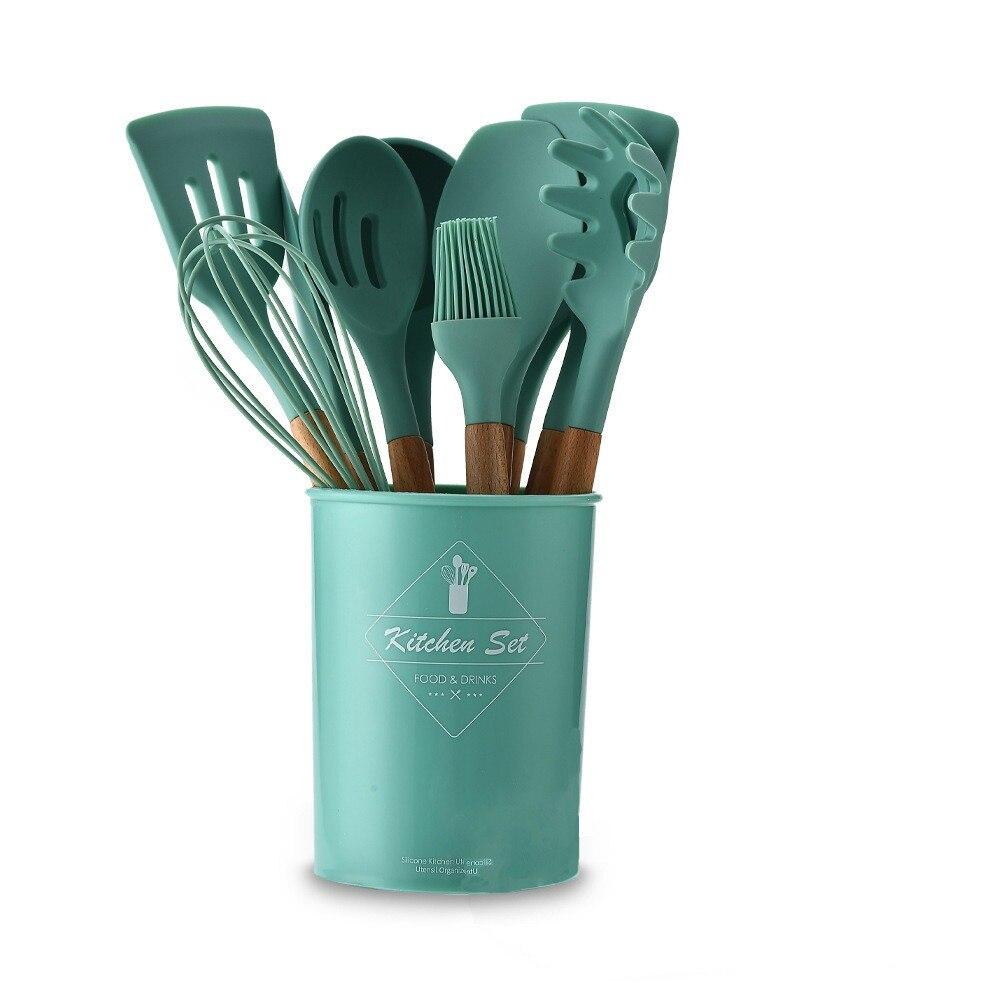 Термостойкие силиконовые кухонные принадлежности, набор кухонных принадлежностей, кухонные антипригарные кухонные принадлежности, инструменты для выпечки с ящиком для хранения инструментов